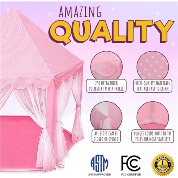Princess Castle Playhouse Tent for Girls with LED Star Lights – Indoor & Outdoor - Picture 6 of 6